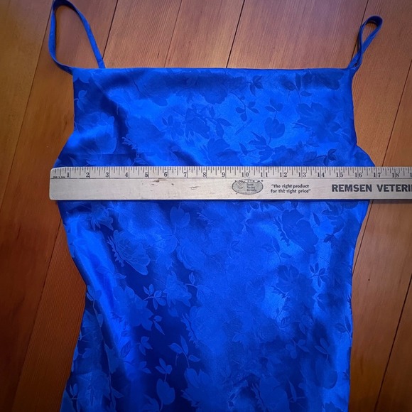 Lulus Royal Blue Slip Dress‎ Floral Satin Cowl Neck Mini Party Dress Large - Picture 7 of 9